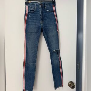Zara Blue Skinny Jeans with Red Stripe